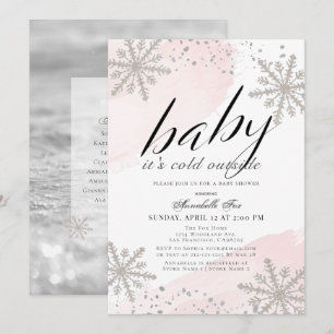 Invitation Il fait froid dehors Baby shower d'aquarelle rose