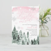 Invitation Il fait froid dehors Baby shower de fille rose hiv (Debout devant)