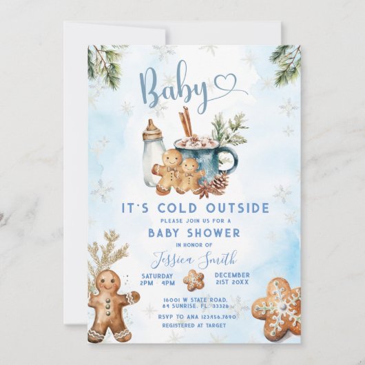 Invitation Il fait froid dehors Baby shower de pain d'épices (Devant)