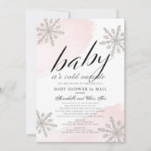 Invitation Il fait froid dehors Baby shower rose par courrier (Devant)