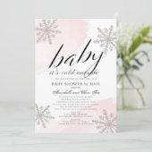 Invitation Il fait froid dehors Baby shower rose par courrier (Debout devant)