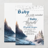 Invitation Il fait froid dehors Paysage, Baby shower naturel (Devant / Derrière)