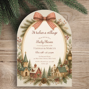 Invitation Il faut tout un village Fête prénatale rustique d'