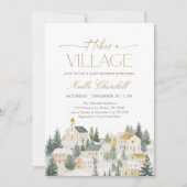 Invitation Il faut un Baby shower de Noël de village (Devant)