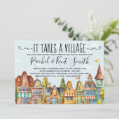 Invitation Il Faut Un Baby shower De Village (Debout devant)