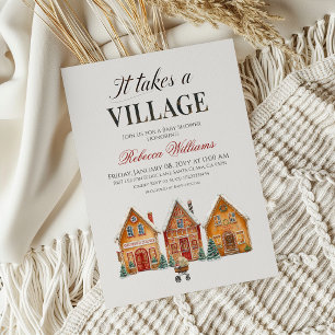 Invitation Il faut un Baby shower d'hiver de Noël de village