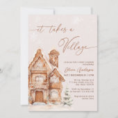 Invitation Il faut un Baby shower d'hiver de Noël de village (Devant)