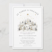 Invitation Il faut un Baby shower d'hiver de village (Devant)