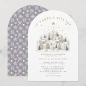 Invitation Il faut un Baby shower d'hiver de village (Devant / Derrière)