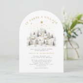 Invitation Il faut un Baby shower d'hiver de village (Debout devant)