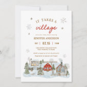 Invitation Il faut un Baby shower d'hiver neige du village (Devant)