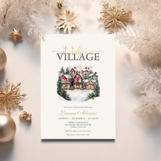 Invitation Il faut un Baby shower d'hiver neige du village