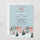 Invitation Il faut un baby shower d'hiver village (Devant)
