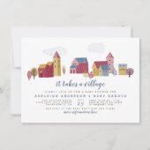 Invitation Il Faut Un Baby shower Village Blue Boy (Devant)