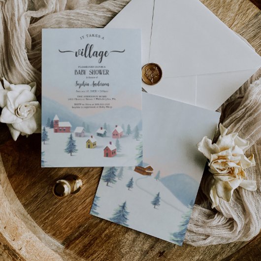 Invitation Il Faut Un Baby shower Village D'Hiver