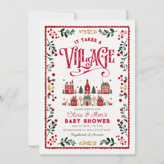 Invitation Il Faut Un Baby shower Village Vacances (Devant)