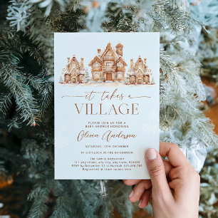 Invitation Il faut un Baby shower Village Winter Boy