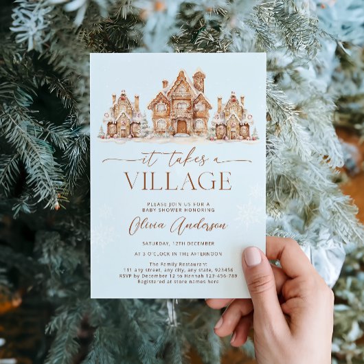 Invitation Il faut un Baby shower Village Winter Boy