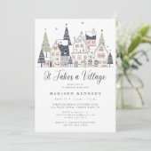Invitation Il faut un Baby shower villageois moelleux (Debout devant)