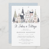 Invitation Il faut un Baby shower villageois moelleux (Devant / Derrière)