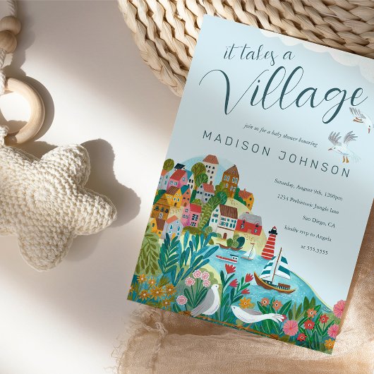 Invitation Il faut un garçon de village baby shower fête