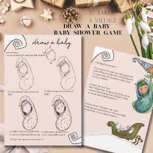 Invitation Il faut un village Baby Shower d'hiver Dessine un