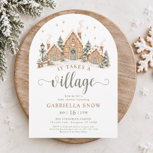 Invitation Il faut un village Baby Shower hivernal arqué