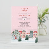 Invitation Il faut un village baby shower rose d'hiver (Debout devant)