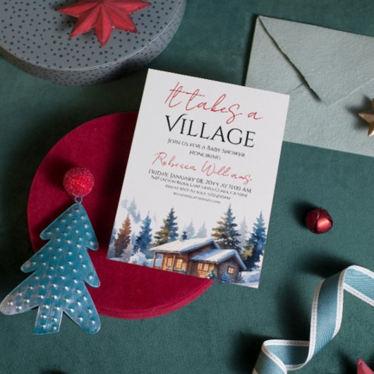 Invitation Il Faut Un Village Neutre Baby shower D'Hiver
