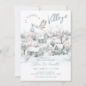 Invitation Il Faut Un Village Stork Winter Boy Baby shower (Devant)