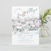 Invitation Il Faut Un Village Stork Winter Boy Baby shower (Debout devant)