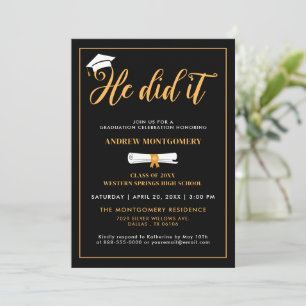 Invitation Il L'A Fait Grad Casquette Tassel Black Graduation