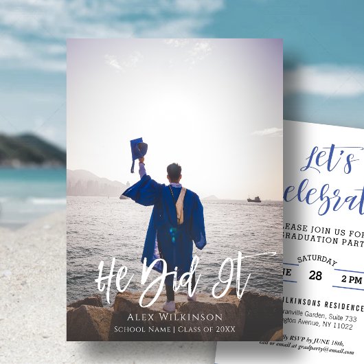 Invitation Il L'A Fait Moderne Script Photo Graduation