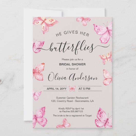 Invitation Il lui donne de la Fête des mariées pour les papil (Devant)