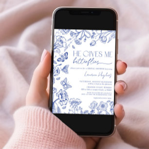 Invitation Il Me Donne Des Papillons Bleu Fête des mariées Vi