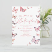 Invitation Il Me Donne Des Papillons Doux Fête des mariées Ro (Debout devant)