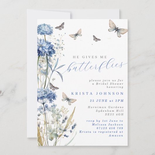 Invitation Il Me Donne Des Papillons Dusty Fête des mariées B (Devant)