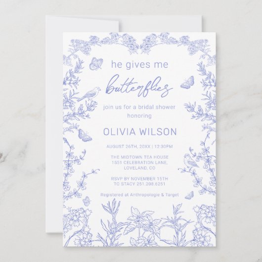 Invitation Il Me Donne Des Papillons Fête des mariées Chinois (Devant)