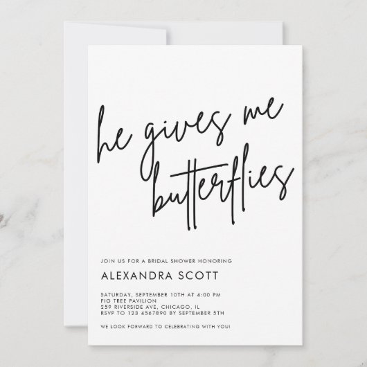 Invitation Il me donne des papillons Fête des mariées minimal (Devant)