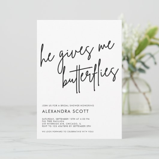 Invitation Il me donne des papillons Fête des mariées minimal (Debout devant)