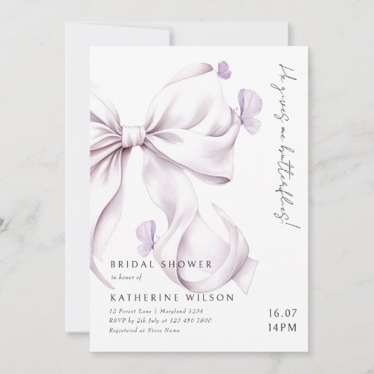 Invitation Il Me Donne Des Papillons Violet Fête des mariées (Devant)