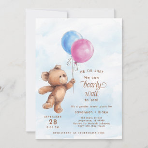 Invitation Il ou elle attend bébé Teddy Ours Genre Reved