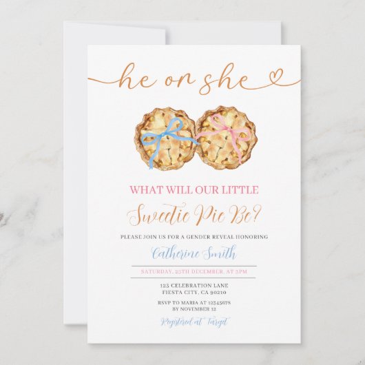 Invitation Il ou elle Bow Citrouille tarte à la révélation de (Devant)