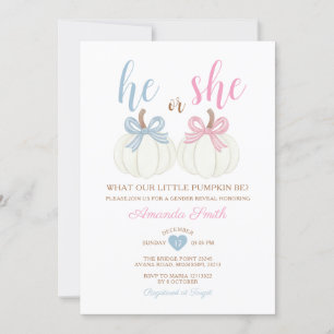 Invitation Il ou elle Citrouille Pink ou Blue Genre Revevevel