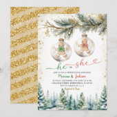 Invitation Il ou elle Noël Baubles Genre Reveillez Vacances (Devant / Derrière)