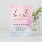 Invitation Il Ou Elle Pink Blue Pastel Fête de Révélation de  (Debout devant)