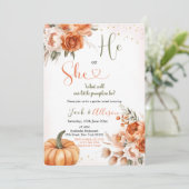 Invitation Il ou elle Rustic Fall Floral Citrouille Genre Rev (Debout devant)