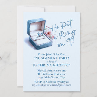Invitation Il Y A Mis Une Bague ! Blue Engagement Party