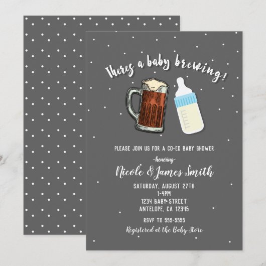 Invitation Il y a un bébé brassant des tasses à bière pour la (Devant / Derrière)
