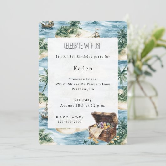 Invitation Île du Trésor Anniversaire (Debout devant)